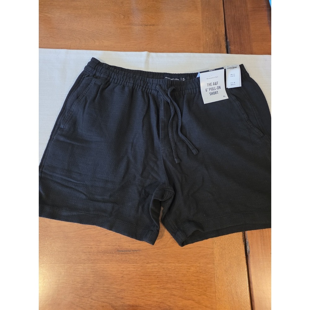 Men's XL Black Abercrombie & Fitch 6" Cotton-Linen Blend Pull-On Shorts NWT